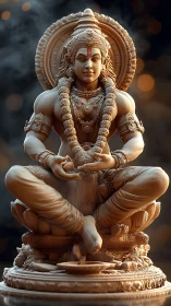 Ornate seated Hindu deity statue with garlands and halo