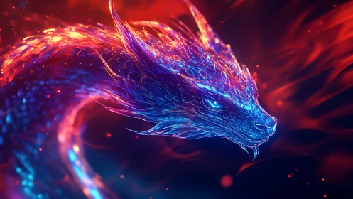 Luminescent serpentine dragon rendered in blazing neon light.