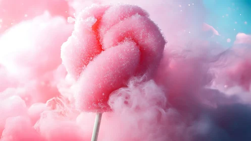 Crystalline Cotton Candy Sculpture Against Ethereal Pink Atmosphere