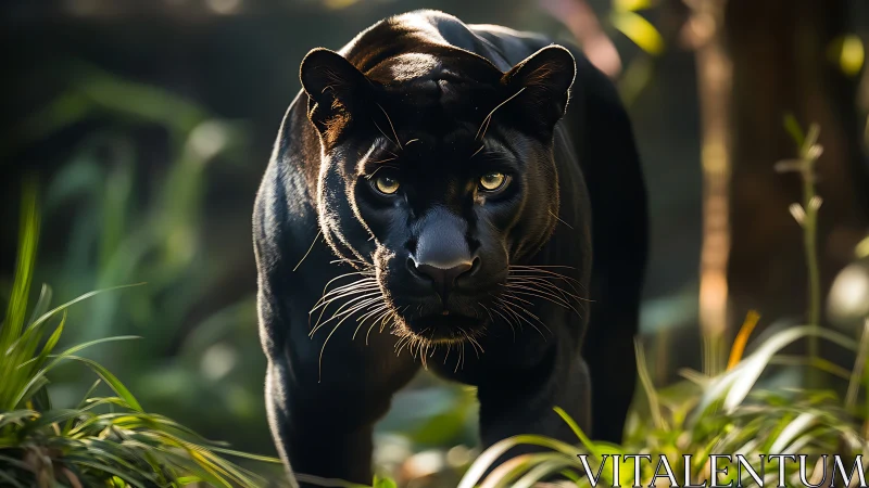 Black Panther in Jungle Setting with Golden Eyes