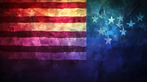 Abstract textured US flag rendered in prismatic chromatic bands