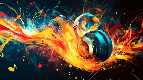Headphone inferno where liquid sound blazes across night.
