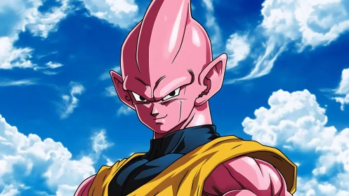 Aerodynamic pink warrior under cumuliform high-altitude sky.