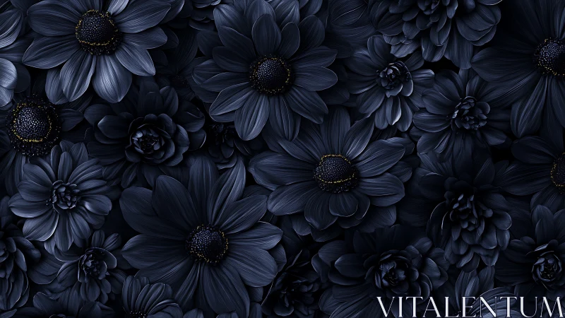 Dark blue floral arrangement with daisies and dahlia blooms