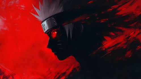 High-contrast ninja profile in red-black chromatic turbulence.