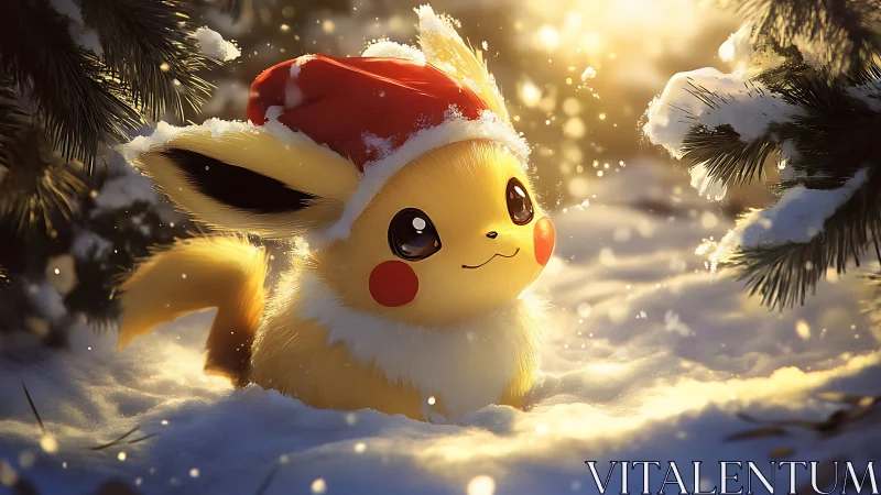 Festive yellow creature glows in a snowy winter forest