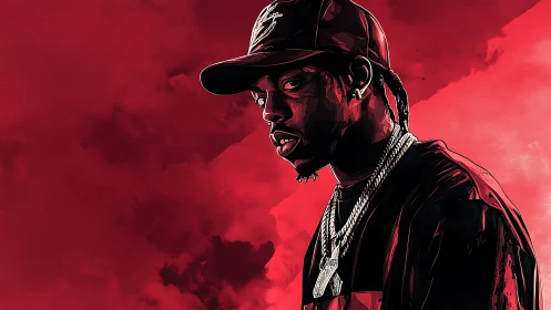 Crimson clouds lean in while a lone rapper studies the storm