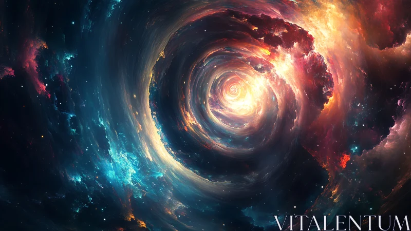 Spiraling cosmic vortex glows with radiant interstellar light.