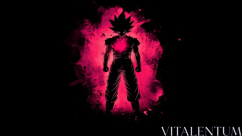 Silhouetted spiky‑haired fighter stands in pink energy field