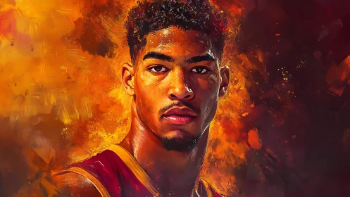 Digital painting portrait of focused basketball player.