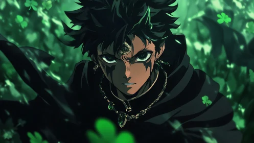 Clover-lit sorcerer carves through emerald shadowed wind