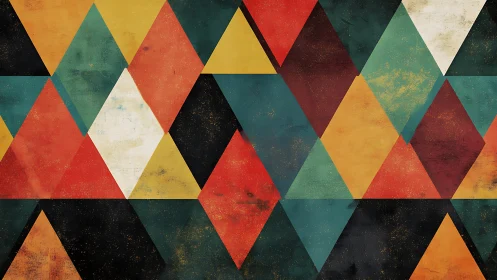 Geometric diamond and triangle pattern in muted colors.