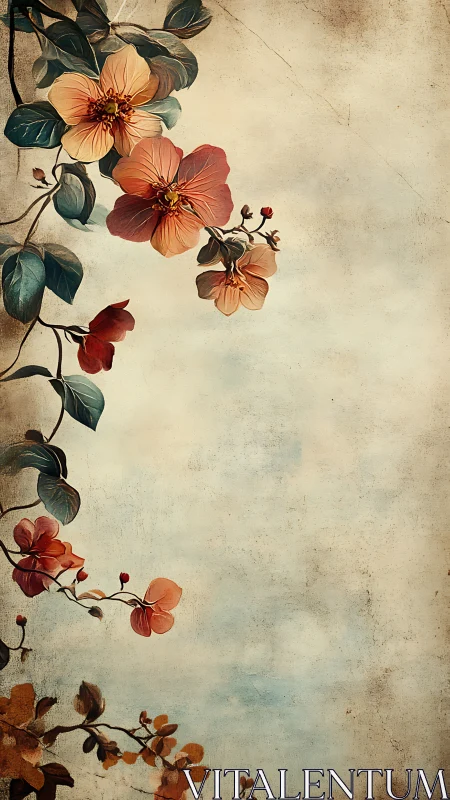 Soft blooming branches drift gently across a vintage sky