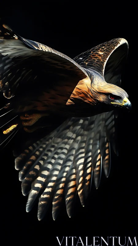 Golden eagle cuts through darkness in dramatic flight