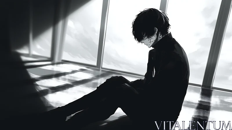 Silent shadows cradle a stitched soul in winter light