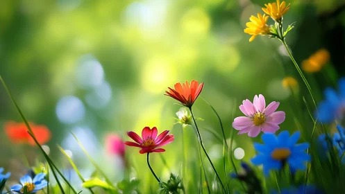 Shallow Depth Field Wildflower Arrangement with Chromatic Color Separation