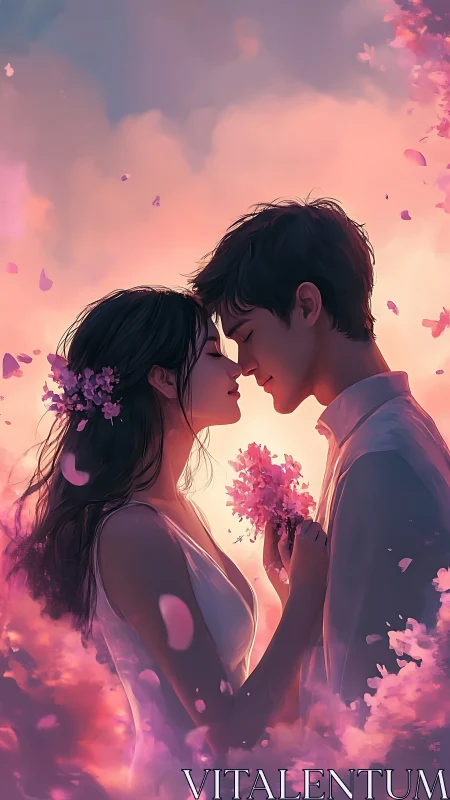 Two Hearts in Bloom: A Romantic Moment.