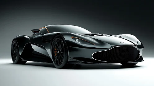 Sleek black hypercar showcases sculpted aerodynamic curves.