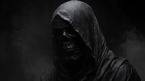 Hooded skeletal wraith rendered in high-contrast digital chiaroscuro