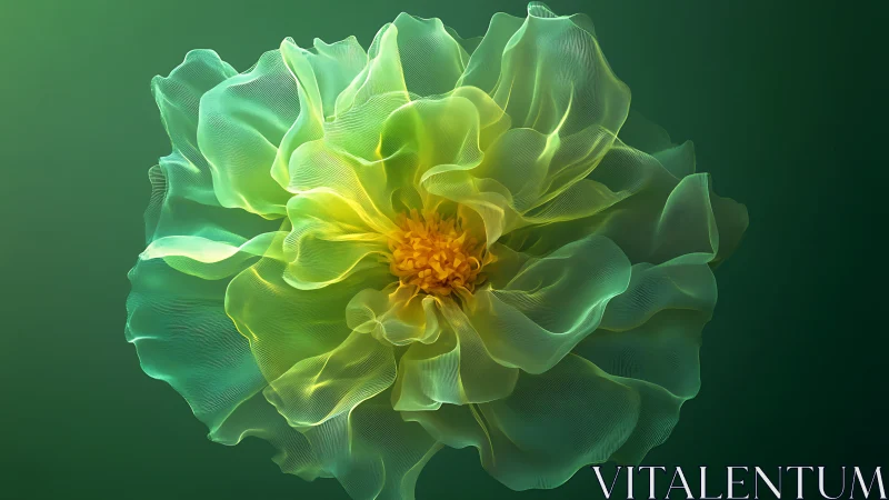 Translucent green digital flower with layered mesh petals.
