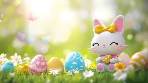 Sunlit bunny friend sharing a pastel Easter meadow moment.