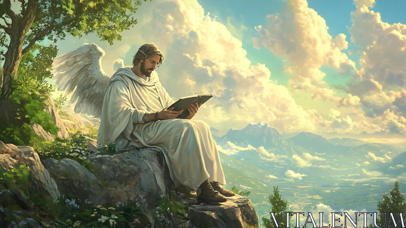 Mountain winds turn quiet as a reading angel rules sunrise