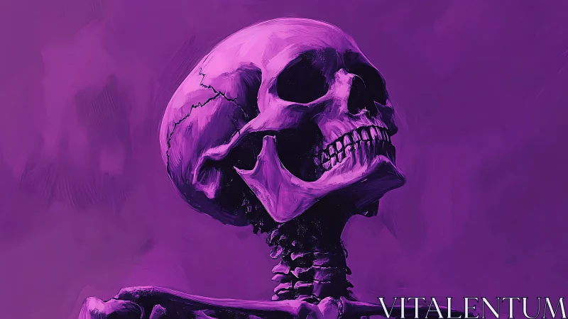 Violet skull portrait glows against saturated abstract field.