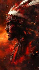 Warrior profile burns through embers and swirling smoke.