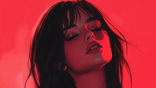 Digital portrait captures woman in red dramatic lighting