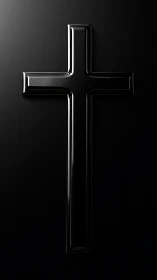 Glossy black cruciform symbol on minimal dark field.