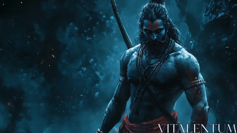 Stormlit warrior wrapped in mythic midnight resolve.