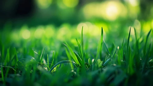 Morning grass blades whispering in soft emerald glow.