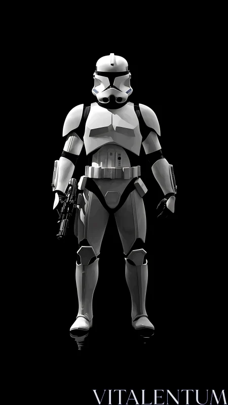 Full-body sci-fi trooper render under high-contrast rim lighting