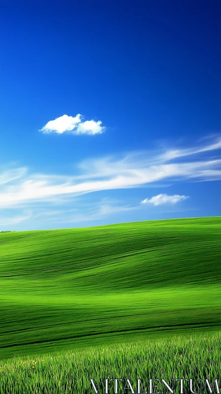 Green hillside under deep blue sky with sparse clouds.