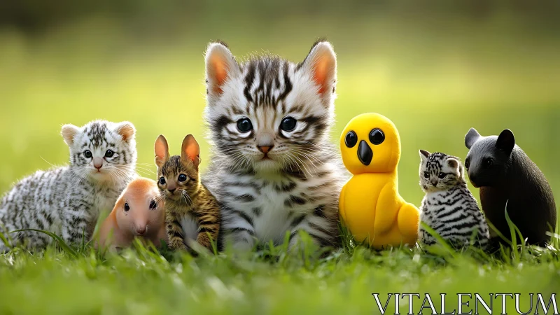 Whimsical Wildlife Ensemble: Digitally Rendered Mixed-Species Composition.