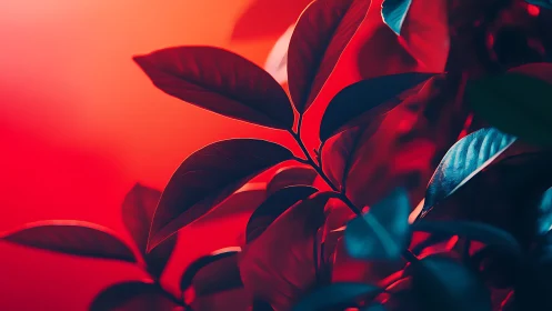 Crimson neon foliage basks in cinematic sunset glow.