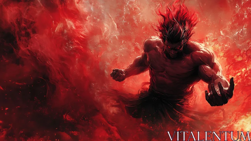 Infernal warlord erupts from crimson firestorm of rage.