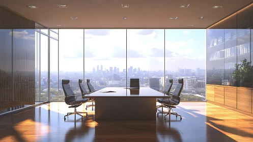 Modern Executive Conference Room with Panoramic City Skyline