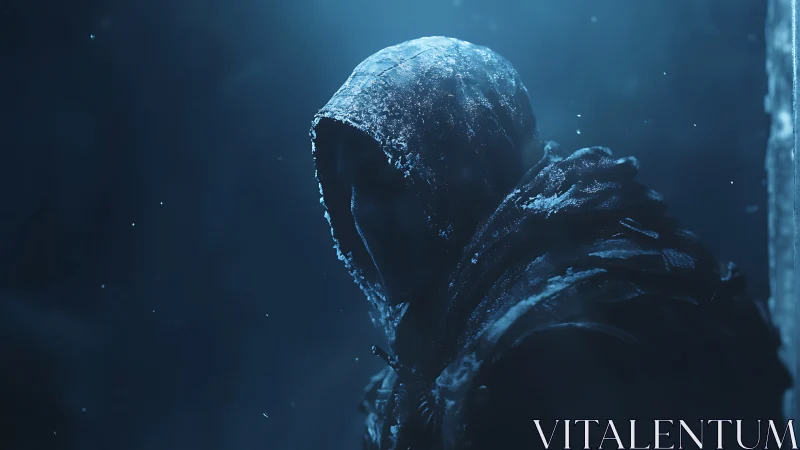 Hooded figure in frozen blue light with icy silhouette.