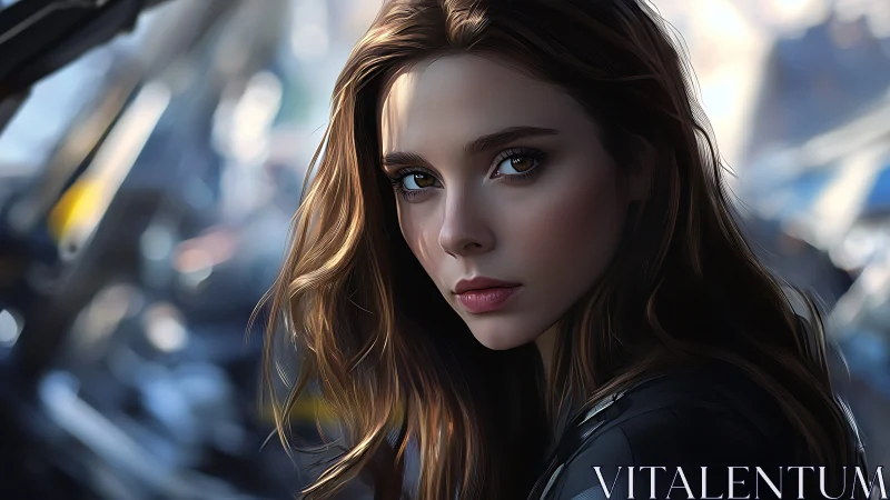 Digital portrait depicts young woman in shallow depth focus
