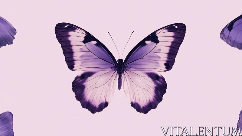 Purple butterfly centered on pastel background in symmetry