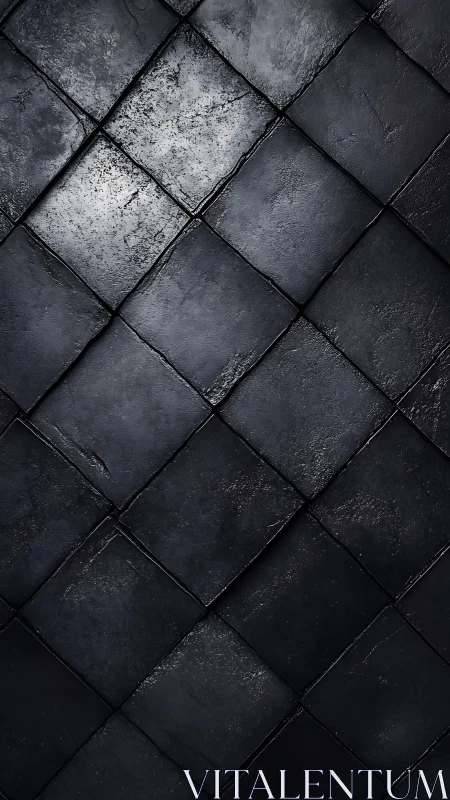 Oblique black stone tiles with specular wear and microtexture.