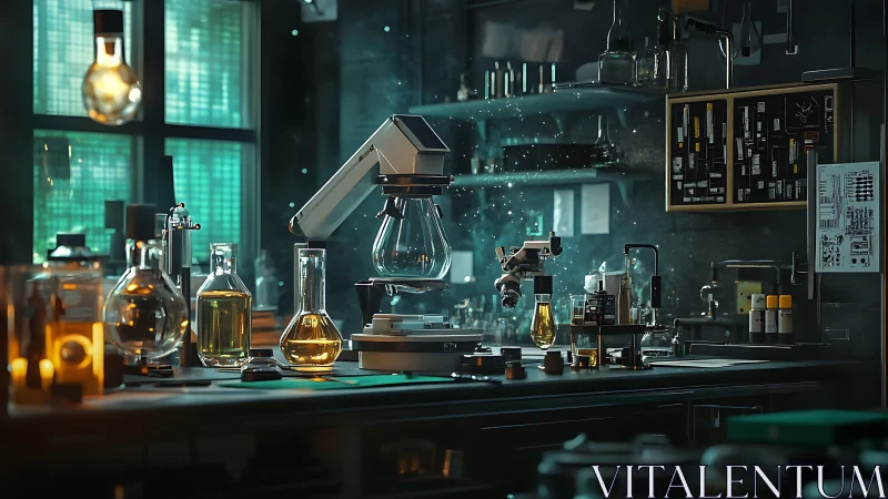 Laboratory workstation displays glassware, analyzer and samples