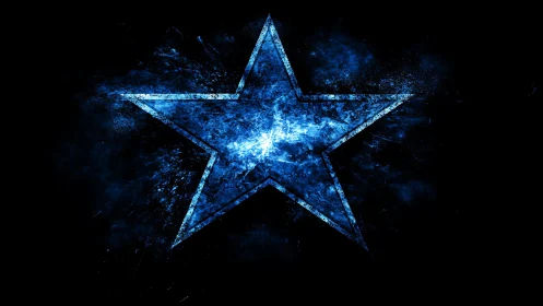 Blue grunge star shape rendered with explosive light effects