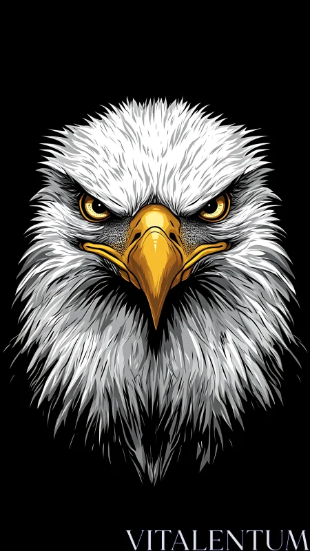 Bold eagle head illustration with intense golden gaze.