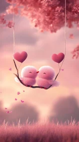 Pink Feathered Friends Swinging Together.