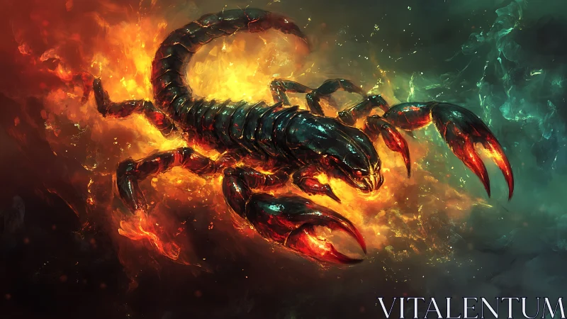 Infernal fire scorpion surging through molten embers.