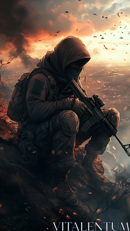 Hooded sentinel listens to a burning horizon breathe