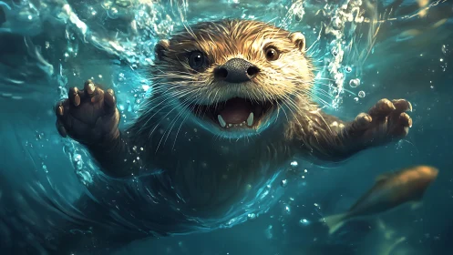 Otter joy erupts underwater in a swirl of playful bubbles.