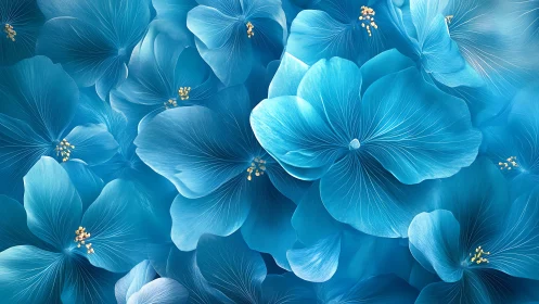 Luminous blue petals radiate with intricate vein texture and golden stamens